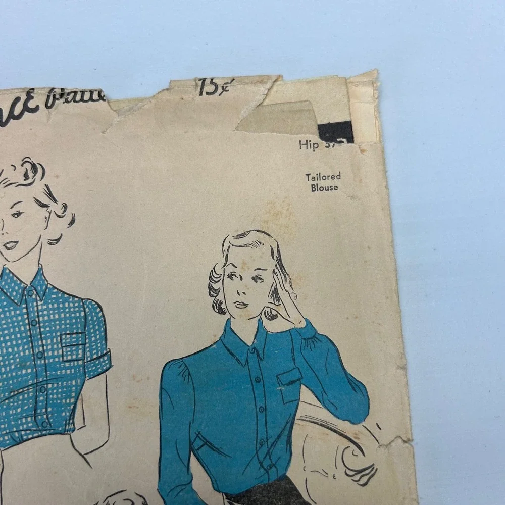 Advance Vintage 1940's? Pattern #1969 Tailored Blouses Size 16 HTF RARE‎